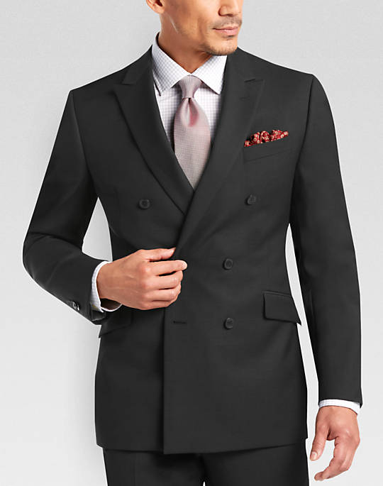 black slim fit double breasted suit